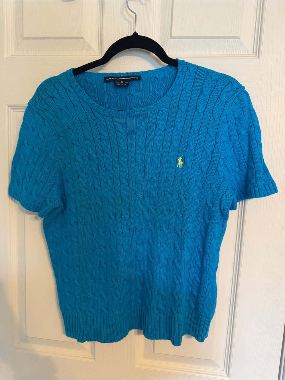 Ralph Lauren Turquoise Short-Sleeve Cable Knit Sweater